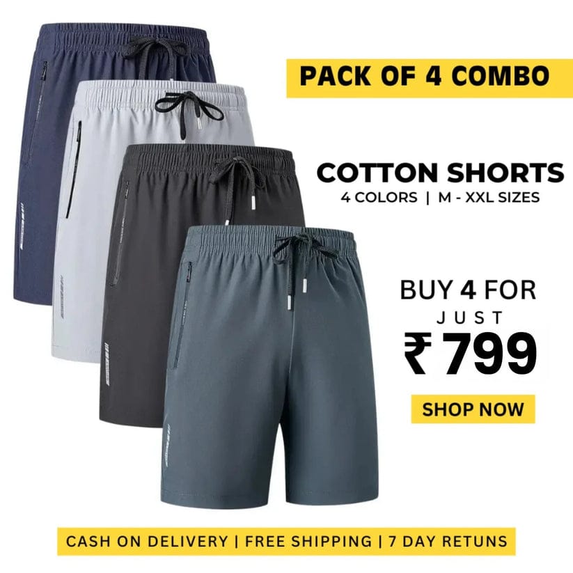 Combo of 4 Men's Stretchable Cotton Shorts for Summers 🌞👕 Regular price