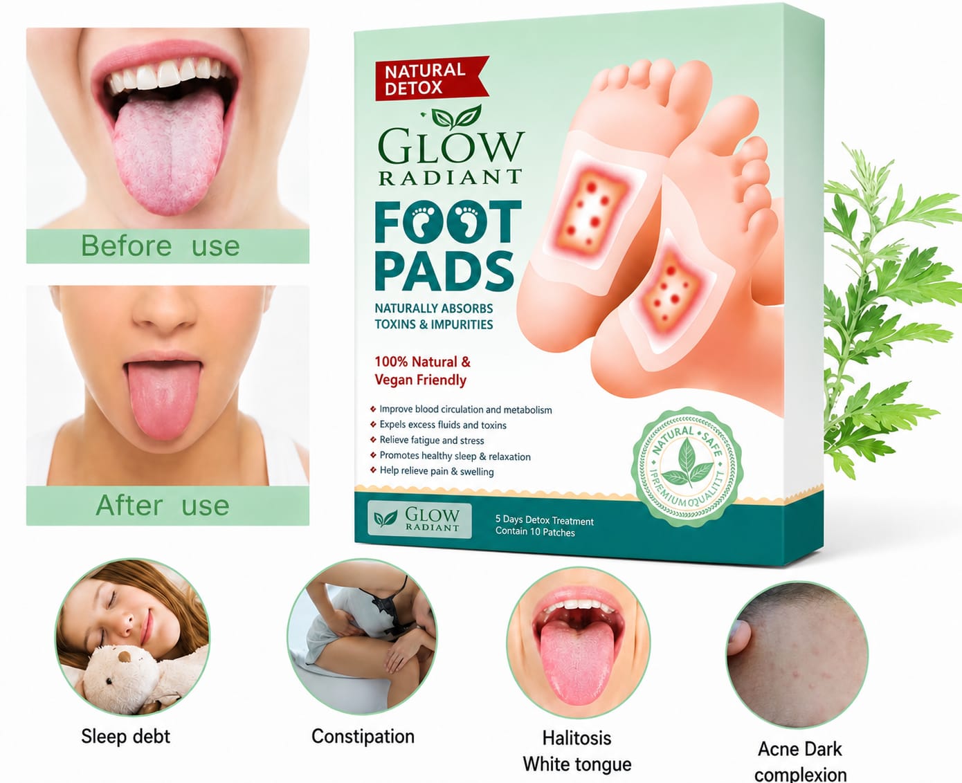 🦶 Glow Radiant  Ginger Foot Detox Pads 🌿