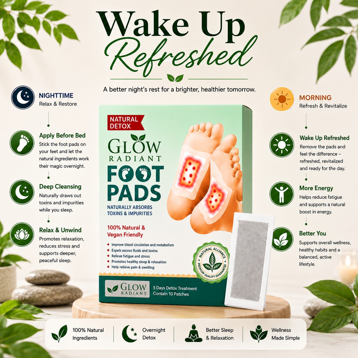 🦶 Glow Radiant  Ginger Foot Detox Pads 🌿