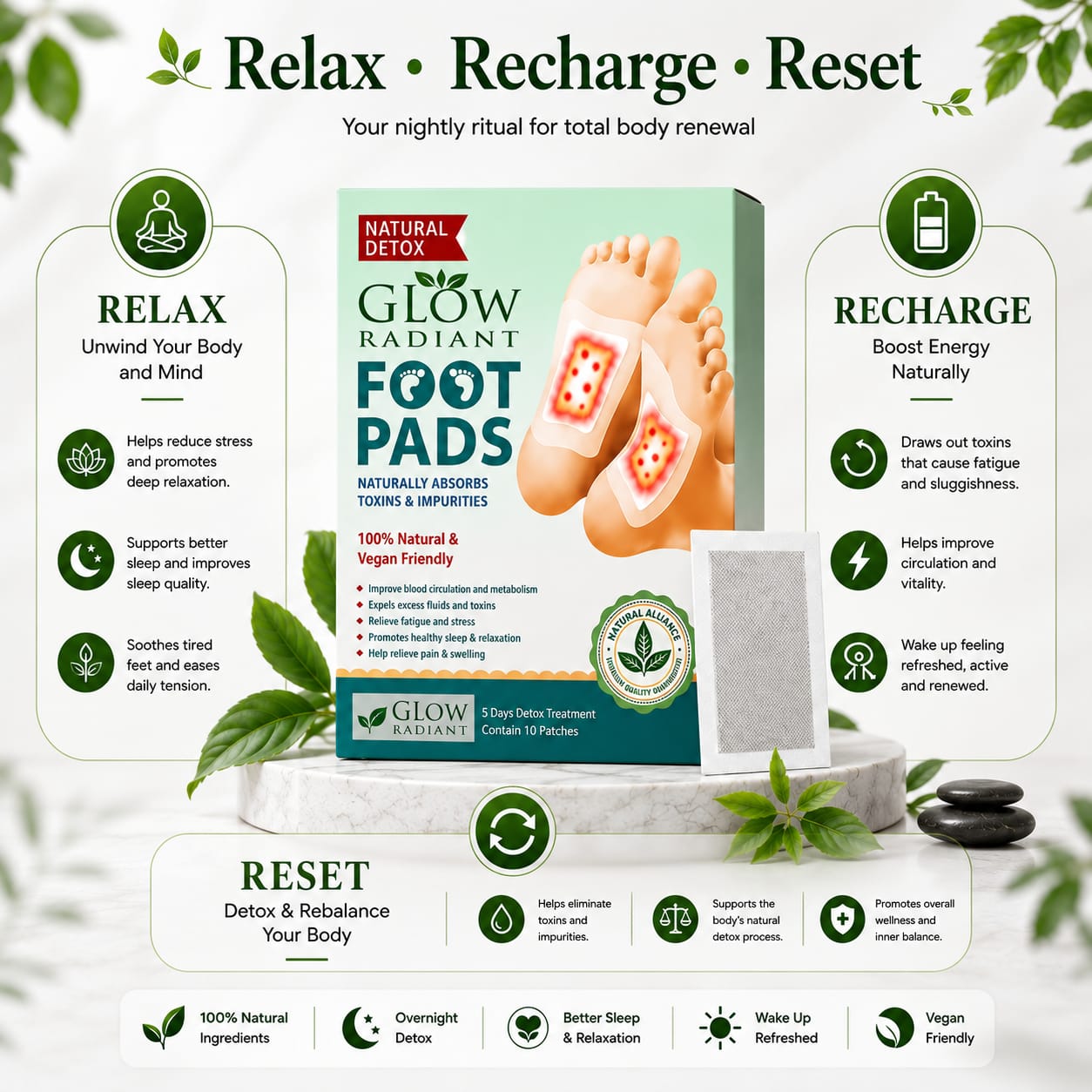 🦶 Glow Radiant  Ginger Foot Detox Pads 🌿
